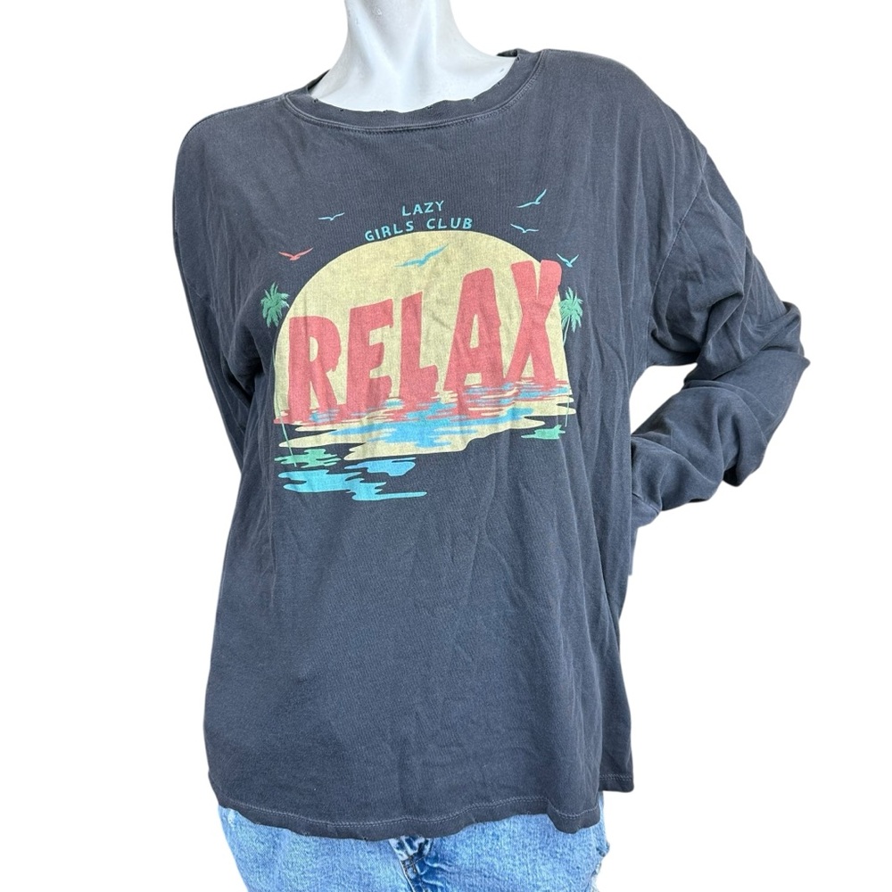 Girl Dangerous Dark Gray Oversized Long Sleeve Relax Summer Themed T Shirt XS
